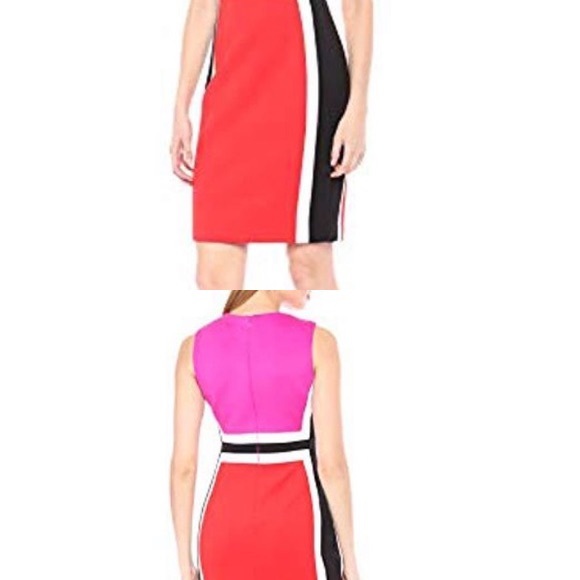 Calvin Klein Dresses & Skirts - NWT CALVIN KLEIN S12 Color block Sheath Dress 2 Orange Pink Scuba Stretch